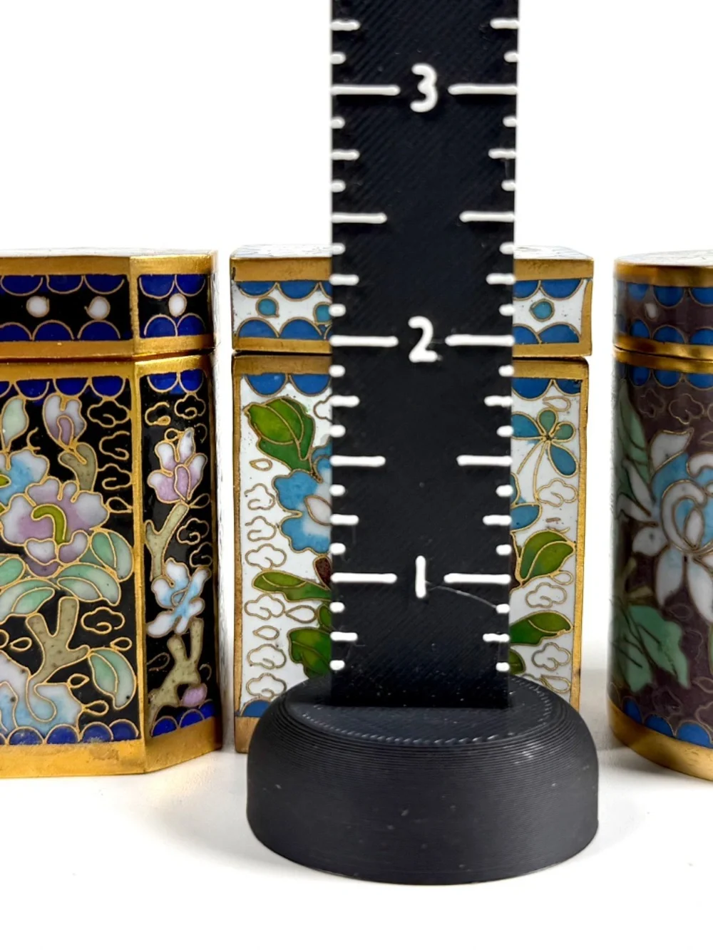 Vintage Chinese Cloisonné Small Canister Jar Set - 8 canisters w/ Original Box